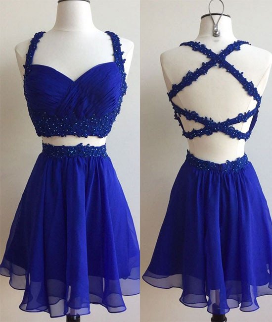Dresses,royal Blue Two Pieces Lace Short Prom Dress, Cute